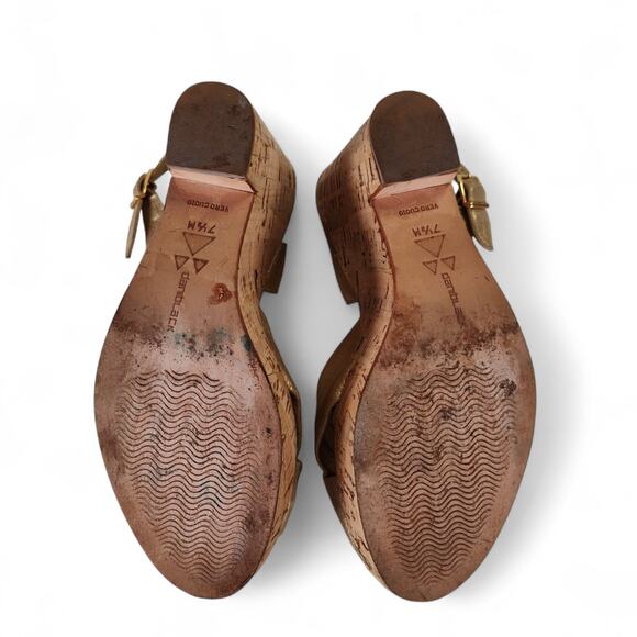 Dani Black Gold Leather Cork Platform Wedge Sandals 7.5M Made in Brazil - Picture 2 of 14